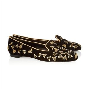 Alexander McQueen Sequined Bees Suede Slip-on
